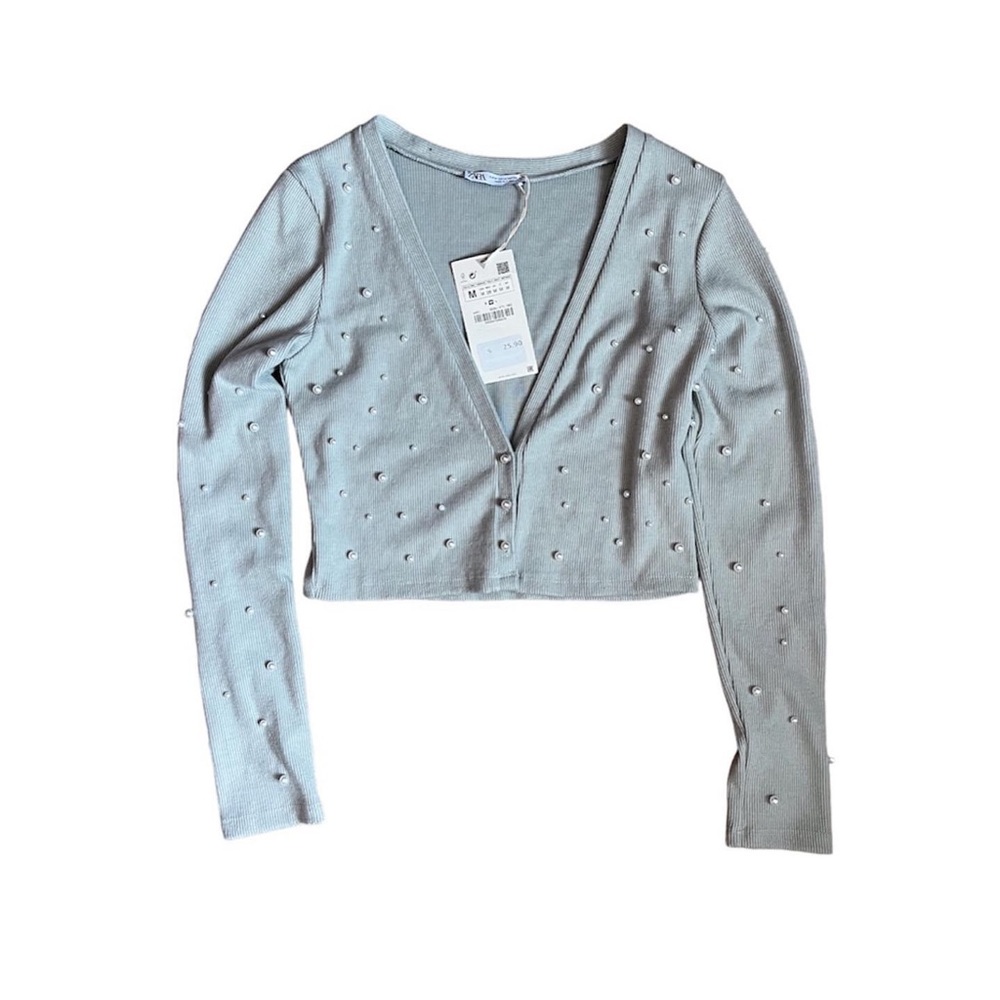 Cropped Cardigan with Pearl Details